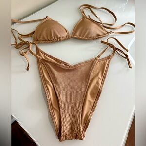 aerie triangle and cheekiest bikini set tan/nude NWOT size medium